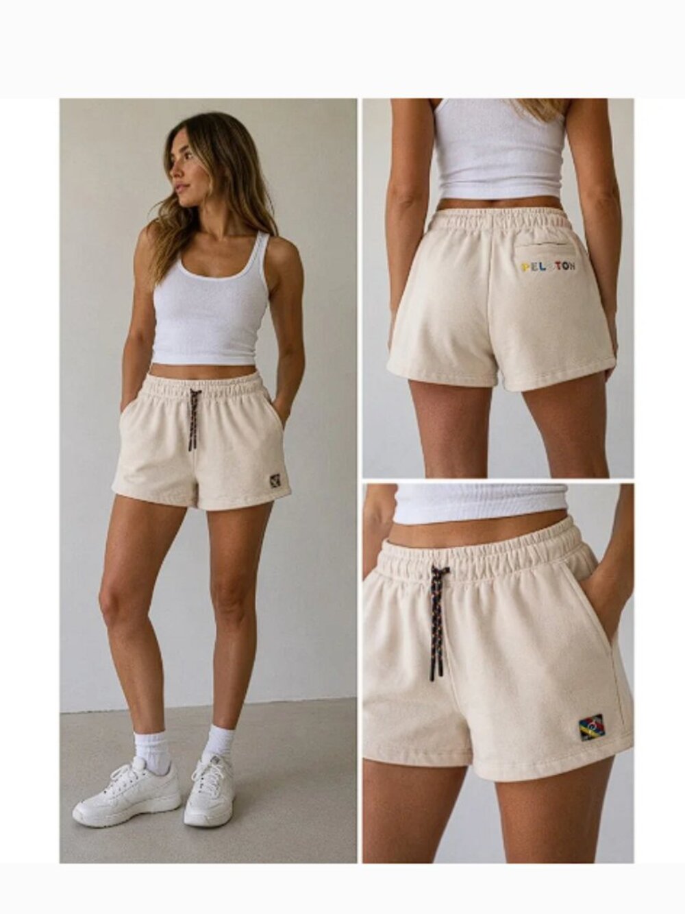 Peloton Womens Cream French Terry Sweat Shorts (M) High Rise Drawstring NWOT!